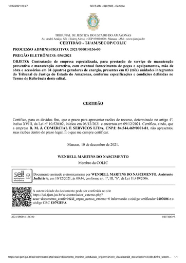 PREGÃO ELETRÔNICO Nº 56/2021 - CERTIDÃO DE RAZÕES NÃO APRESENTADAS - B.M.J
