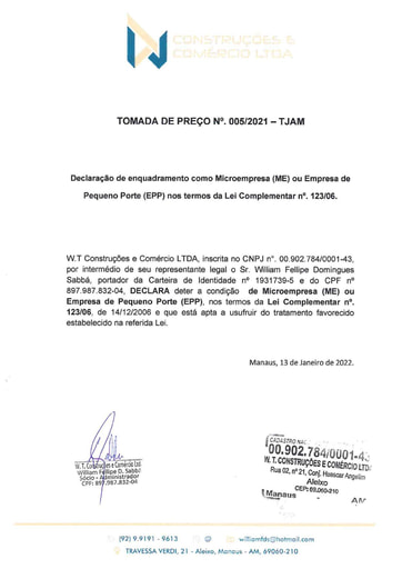 TOMADA DE PREÇOS Nº 005/2021 - DECLARAÇÕES - WT