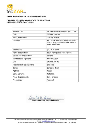 PREGÃO ELETRÔNICO Nº 002/2021 - PROPOSTA RETIFICADA - ITEM 2 - TECZAP COMERCIO