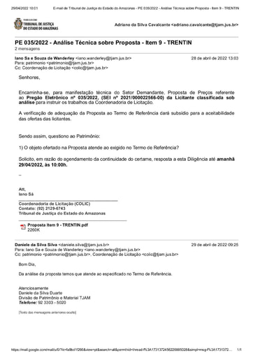 PREGÃO ELETRÔNICO Nº 035/2022 - DILIGÊNCIA COLIC AO PATRIMÔNIO - PROPOSTA - ITEM 9 - TRENTIN