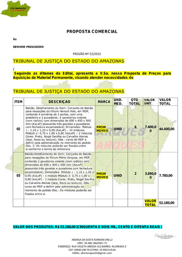 PREGÃO ELETRÔNICO Nº 022/2021 - PROPOSTA RETIFICADA - ITEM 2 - ANDREA DA COSTA