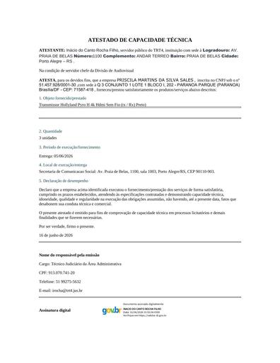 PREGÃO ELETRÔNICO Nº 032/2026 - DOCUMENTAÇÃO ENVIADA EM DILIGÊNCIA - GRUPO 1 - PRISCILA MARTINS DA SILVA SALES