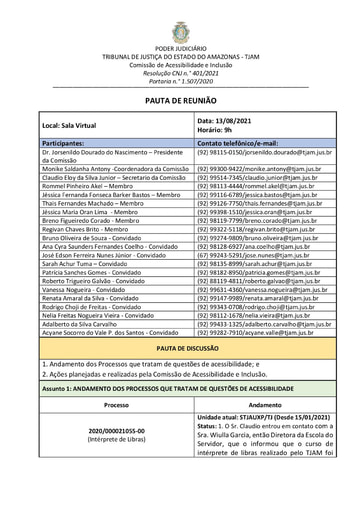 Pauta de reunião 13 de agosto de 2021