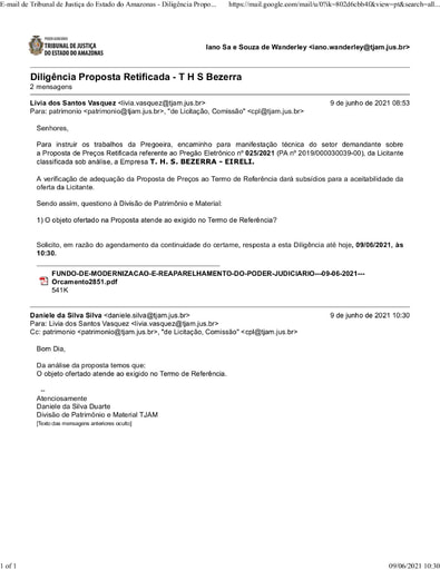 PREGÃO ELETRÔNICO Nº 025/2021 - DILIGÊNCIA CPL À DIVISÃO DE PATRIMÔNIO - PROPOSTA RETIFICADA 2 - T. H. S. BEZERRA