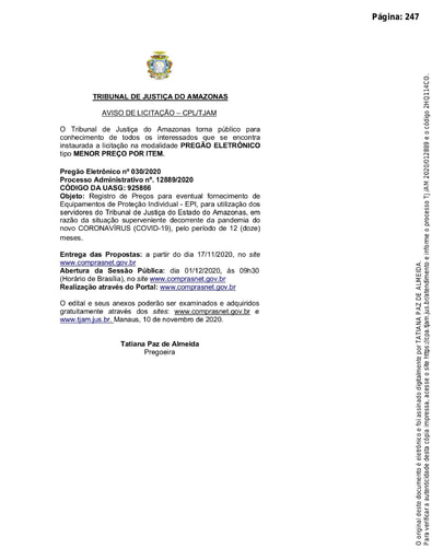 PREGÃO ELETRÔNICO Nº 030/2020 - AVISO DE LICITAÇÃO