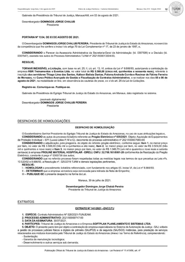 PREGÃO ELETRÔNICO Nº 035/2021 - DESPACHO DE HOMOLOGAÇÃO (DJE)