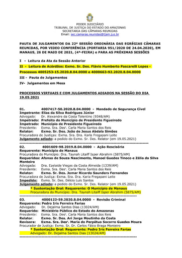 PAUTA DE JULGAMENTOS DO DIA 26 05 2021