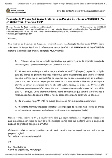 PREGÃO ELETRÔNICO Nº 022/2020 - DILIGÊNCIA CPL À DIVISÃO DE ENGENHARIA - PROPOSTA RETIFICADA 2 - AIGP