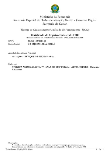 TOMADA DE PREÇOS Nº 003/2021 - SICAF E CNDT - SR