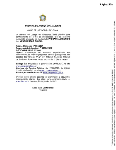 PREGÃO ELETRÔNICO Nº 005/2021 - AVISO DE LICITAÇÃO