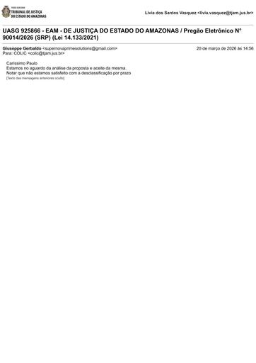 PREGÃO ELETRÔNICO Nº 014/2026 - E-MAIL - GIUSEPPE