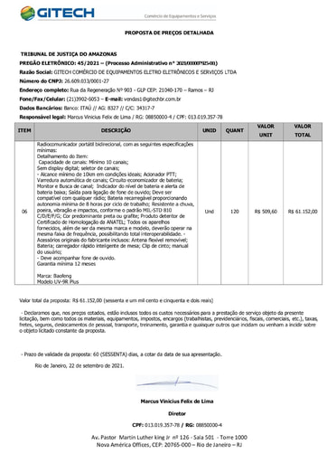 PREGÃO ELETRÔNICO Nº 45/2021 - PROPOSTA - ITEM 6 - GITECH