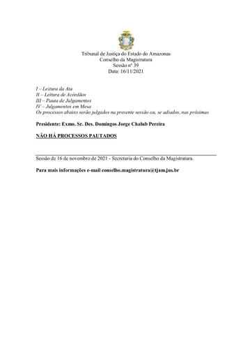 Pauta de Julgamento do Conselho da Magistratura para o dia 16/11/2021
