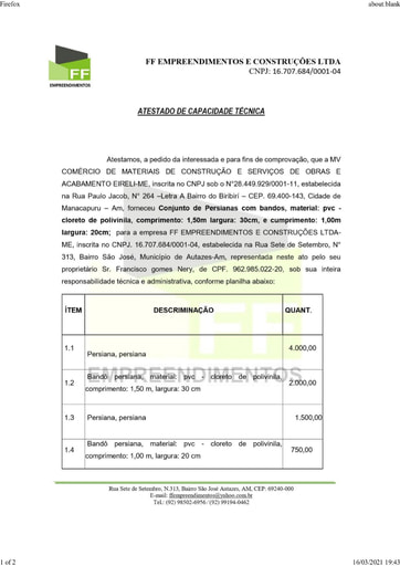 PREGÃO ELETRÔNICO Nº 011/2021 - HABILITAÇÃO - DOCUMENTOS COMPLEMENTARES - M V COMÉRCIO