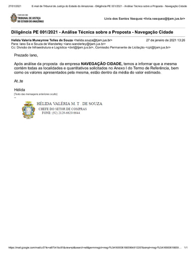PREGÃO ELETRÔNICO Nº 001/2021 - DILIGÊNCIA CPL À DIVISÃO DE INFRAESTRUTURA - PROPOSTA - NAVEGAÇÃO CIDADE