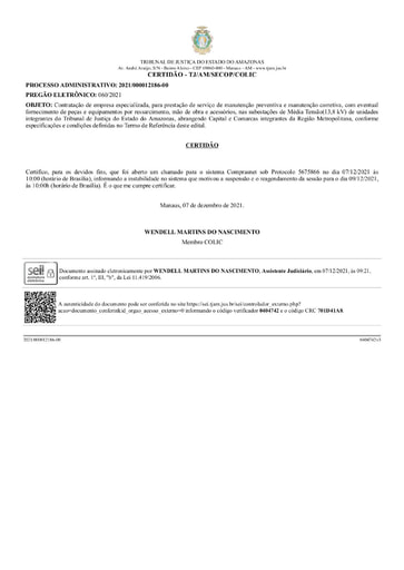 PREGÃO ELETRÔNICO Nº 60/2021 - CERTIDÃO - REDESIGNAÇÃO DE SESSÃO