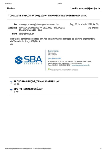 TOMADA DE PREÇO N° 002/2019 - PROPOSTA RETIFICADA - SBA