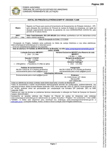 PREGÃO ELETRÔNICO Nº 030/2020 - EDITAL DE LICITAÇÃO