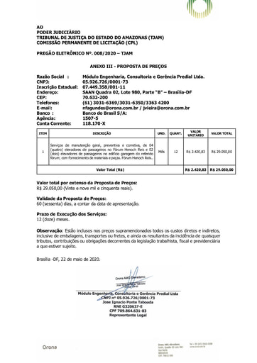 PREGÃO ELETRÔNICO Nº 008/2020 – PROPOSTA - MODULO ENGENHARIA