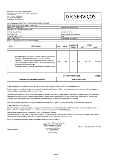 PREGÃO ELETRÔNICO Nº 002/2021 - PROPOSTA - ITEM 7 - DANY KAITON