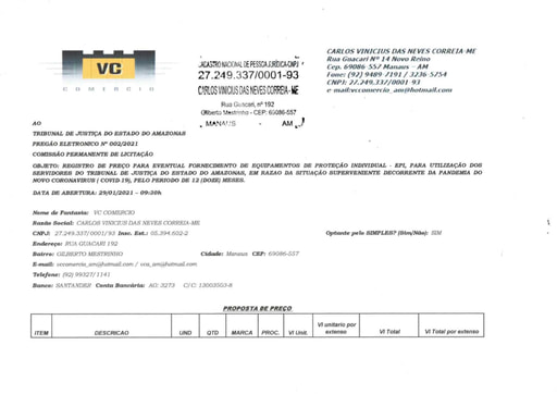 PREGÃO ELETRÔNICO Nº 002/2021 - PROPOSTA - ITEM 7 - CARLOS VINICIUS