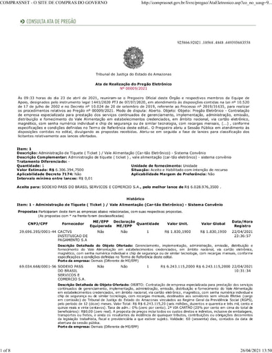 PREGÃO ELETRÔNICO Nº 009/2021 - ATA DA SESSÃO