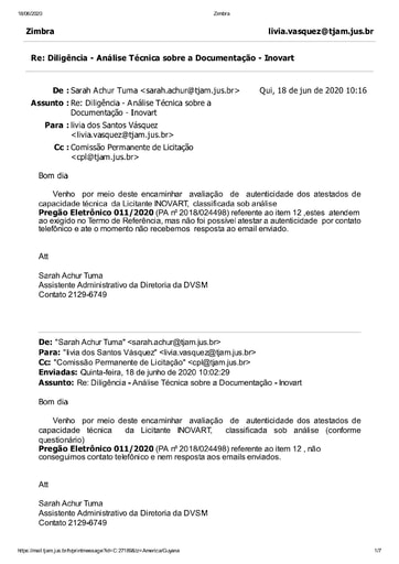 PREGÃO ELETRÔNICO Nº 011/2020 – DILIGÊNCIA CPL À DIVISÃO DE SERVIÇO MÉDICO - DOCUMENTAÇÃO - ITEM 12 - INOVART