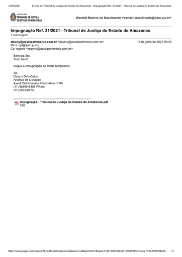 PREGÃO ELETRÔNICO Nº 031/2021 - PEDIDO DE IMPUGNAÇÃO - ASSET PATRIMONIAL