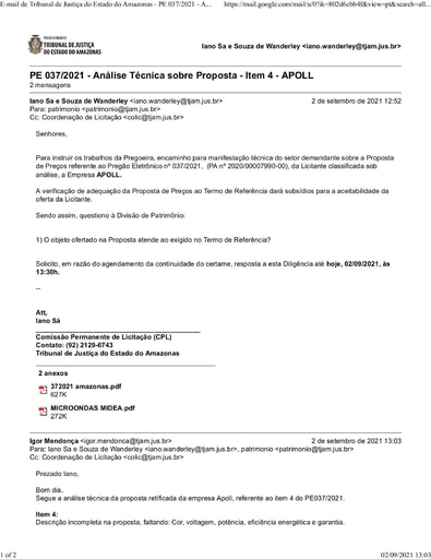 PREGÃO ELETRÔNICO Nº 037/2021 – DILIGÊNCIA COLIC À DIVISÃO DE PATRIMÔNIO - PROPOSTA - ITEM 4 - APOLL