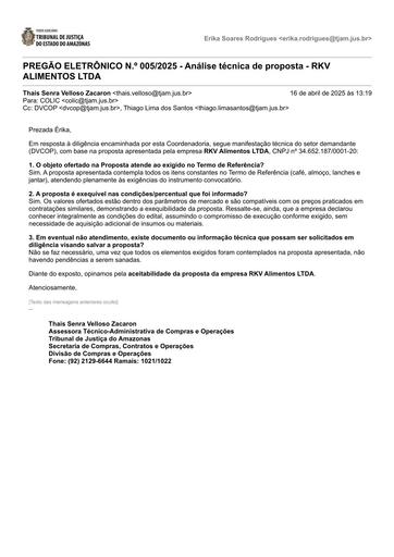 PREGÃO ELETRÔNICO Nº 005/2025 - DILIGÊNCIA COLIC À DVCOP - PROPOSTA - RKV ALIMENTOS LTDA