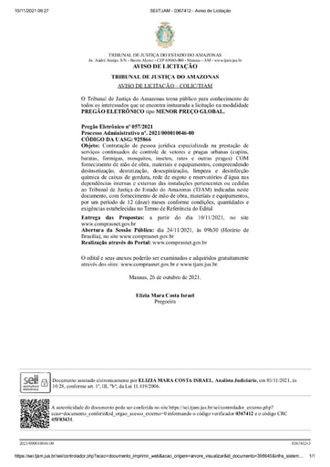 PREGÃO ELETRÔNICO Nº 57/2021 - AVISO DE LICITAÇÃO