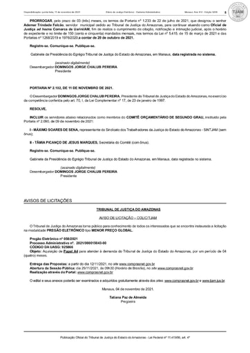 PREGÃO ELETRÔNICO Nº 58/2021 - AVISO DE LICITAÇÃO - DJE