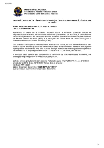 PREGÃO ELETRÔNICO Nº 013/2021 - HABILITAÇÃO - DOC. COMPLEMENTAR - MAQUINE