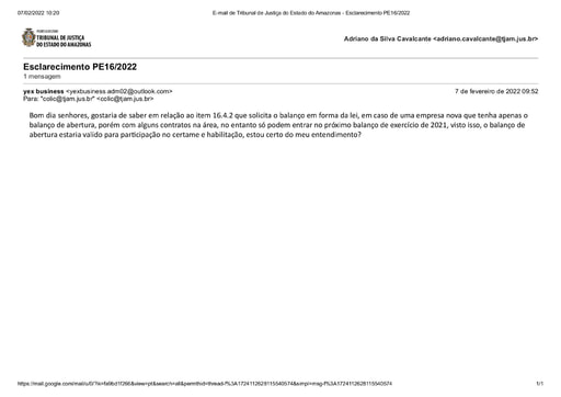 PREGÃO ELETRÔNICO Nº 016/2022 - PEDIDO DE ESCLARECIMENTO - YEX