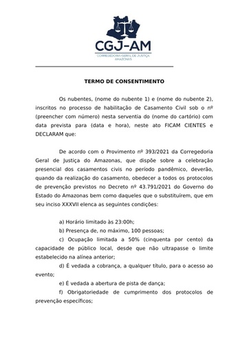 MODELO DE TERMO DE CONSETIMENTO - EDITÁVEL