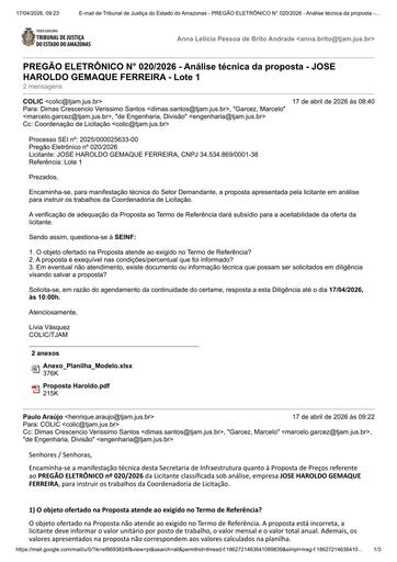PREGÃO ELETRÔNICO Nº 020/2026 - DILIGÊNCIA COLIC À SEINF - PROPOSTA - JOSE HAROLDO GEMAQUE FERREIRA - LOTE 1