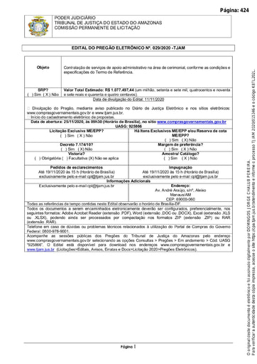 PREGÃO ELETRÔNICO Nº 029/2020 - EDITAL DE LICITAÇÃO