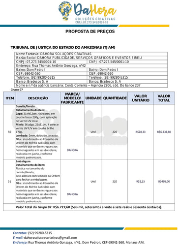 PREGÃO ELETRÔNICO Nº 023/2021 – PROPOSTA - DAHORA PUBLICIDADE - GRUPOS 7, 10, 11 e ITEM 74