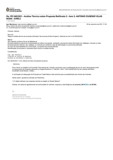 PREGÃO ELETRÔNICO Nº 045/2021 – DILIGÊNCIA COLIC À DIVISÃO DE PATRIMÔNIO- PROPOSTA RETIFICADA 2 - ITEM 2 -  ANTONIO