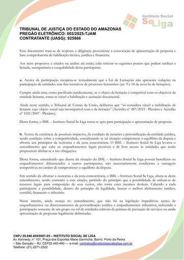 PREGÃO ELETRÔNICO Nº 003/2025 - DOCUMENTAÇÃO ENVIADA EM DILIGÊNCIA - INSTITUTO SOCIAL SE LIGA