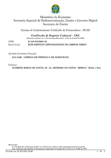 PREGÃO ELETRÔNICO Nº 028/2020 - HABILITAÇÃO - SICAF E CNDT - KCM SERVIÇOS