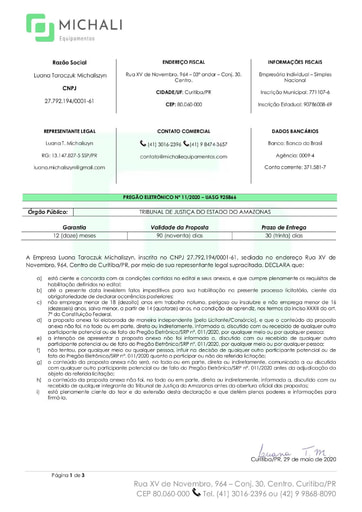 PREGÃO ELETRÔNICO Nº 011/2020 - PROPOSTA - ITEM 14 - LUANA TARACZUK