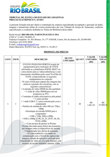 PREGÃO ELETRÔNICO Nº 043/2021 - PROPOSTA RETIFICADA 2 - RIO BRASIL