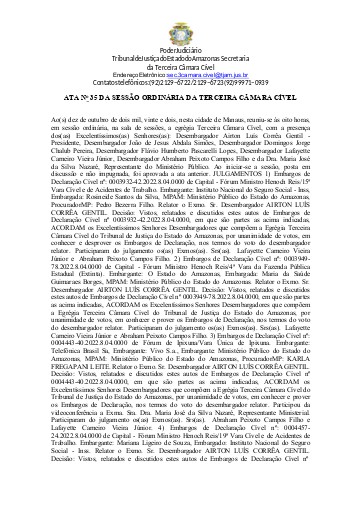 TERCEIRA CÂMARA CÍVEL - 35 ATA DE JULGAMENTOS DIA 10.10.2022