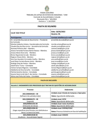 Pauta de reunião 18 de março de 2022