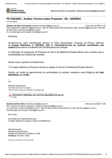 PREGÃO ELETRÔNICO Nº 038/2022 - DILIGÊNCIA COLIC AO PATRIMÔNIO - PROPOSTA G6 - ANDREA