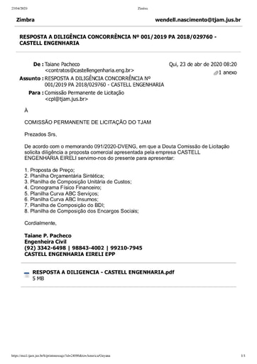 CONCORRÊNCIA Nº 001/2019 – PROPOSTA RETIFICADA - CASTELL