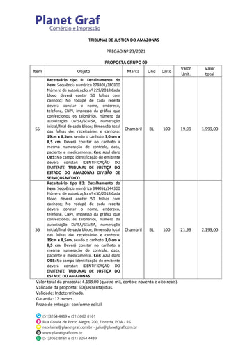 PREGÃO ELETRÔNICO Nº 023/2021 – PROPOSTA - PLANET GRAF - GRUPO 9