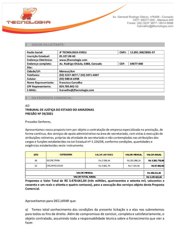 PREGÃO ELETRÔNICO Nº 039/2021 - PROPOSTA RETIFICADA - JF TECNOLOGIA