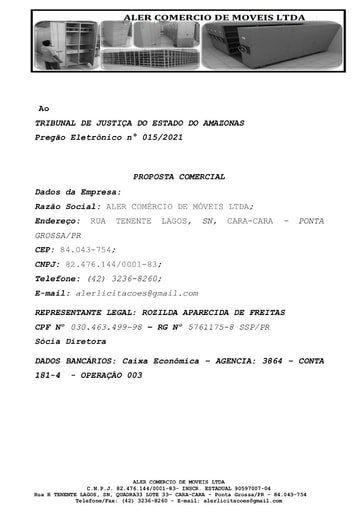 PREGÃO ELETRÔNICO Nº 015/2021 - PROPOSTA - ITEM 1 - ALER COMÉRCIO